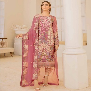 Vestido de gasa bordado pesado de 3 piezas con estilo de lujo, colección de Chevron de volumen paquistaní indio, traje de fiesta largo para ropa de fiesta - Product Image 6