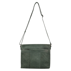 Bolso cruzado de piel sintética tejida para mujer, cierre de solapa clásico, portátil, para uso diario, color verde - Product Image 3