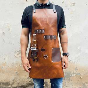 AQDAS INDUSTRIES AI-R-188 Professional Leather Sleeveless Bib <b>Apron</b> 1-4 Pockets Reusable Classic Style for Daily Baking Mats Use - Product Image 2