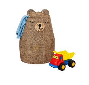 Bear Shaped Water Hyacinth Storage <b>Bin</b> Woven Kids Toy Organizer Hamper with <b>Covered</b> Lid - Product Image 2