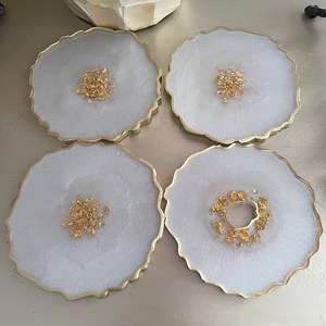 Three Tiered <b>Resin</b> Cake Stand Tray Irregular Shape Gold Trim Reusable Dishwasher Safe Hand Wash Only HASAN CRAFT - Product Image 2