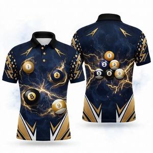 Polo de billard pour homme à imprimé numérique, manches courtes, style décontracté et sportif, avec motif boule de snooker et motif éclair - Product Image 1