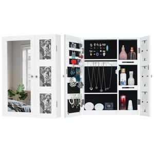 Armadietto a Specchio da Parete in Legno Bianco con Specchio Non Integrale, Vano Portaoggetti Multistrato e Cornice Portafoto per Organizzazione Gioielli - Product Image 3