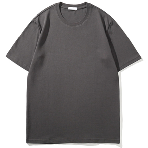 Camiseta de punto de manga corta con cuello redondo para hombre, color gris oscuro, color sólido, ropa informal - Product Image 4