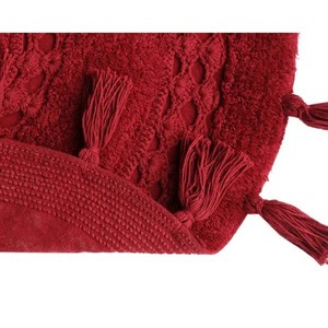 Tapis de bain en coton rouge demi-cercle avec pompons, style bohème, antidérapant, dos en caoutchouc, lavable en machine, pour usage domestique - Product Image 6