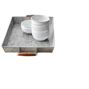 Rectangle <b>Large</b> Galvanized Metal Serving <b>Tray</b> With Rope Handles Farmhouse Decorative Storage Nesting <b>Trays</b> For Home & Hotel Use - Product Image 6