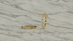 Pendientes de Aro de Oro de 18K de Lujo, Aros Redondos con Diamantes, Aros Huggie con una Sola Hilera de Diamantes, Pendientes Minimalistas para Uso Diario, Joyería para Mujer - Product Image 2