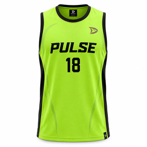 Maillot de basket personnalisé sublimé vert néon, col en V, sans manches, anti-transpiration, unisexe, pour équipe adulte - Product Image 1