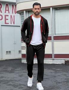 Conjunto deportivo de dos piezas para hombre, chaqueta con capucha y cremallera completa, y pantalones tipo jogger, estilo casual. - Product Image 3
