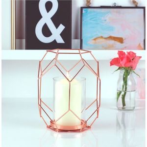 Modern Rose Gold Geometric Metal Wire <b>Tea</b> <b>Light</b> Holder Nordic Iron Pillar Candle <b>Lantern</b> for Wedding Home Decor Centerpiece - Product Image 1