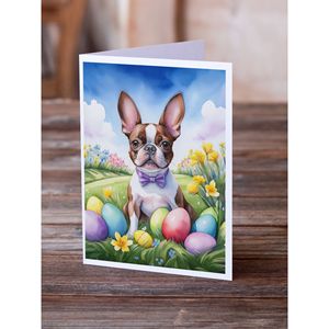 Whimsical Boston Terrier Easter Egg Hunt A7 Tarjetas de felicitación Paquete de 8 tarjetas de notas en blanco con sobres Tamaño 5x7 - Product Image 2