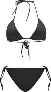Wholesale Sexy Women's Black <b>Bikini</b> Set With Halter Neckline And Side Tie Bottom Solid Color Swimwear - Product Image 4
