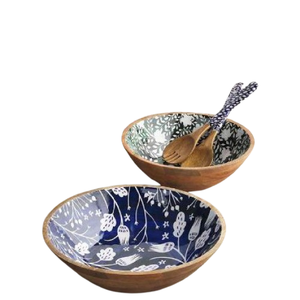 Decorative Wooden Serving Bowl Best Selling Classic Design <b>Sticker</b> Enamel Printed Acacia Wooden Bowl Dining Table - Product Image 3