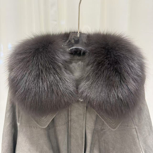Hot Selling Women's Fashion Trend White Goose Down Liner Cropped <b>Suede</b> Leather <b>Jacket</b> Women With Big Fox Fur Collar - Product Image 5