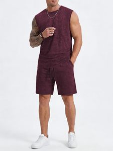 Camiseta sin mangas para hombre con logo personalizado, 300GSM, lavado ácido, transpirable, lisa, 100% algodón, estilo urbano de verano, con capucha y pantalón corto - Product Image 2