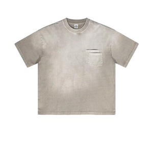 Men Vintage Washed Oversized T Shirt 100% Cotton Pocket Tee Short Sleeve O Neck Custom Logo Casual Wear - Product Image 6