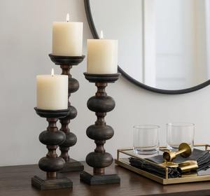 Ensemble de 3 bougeoirs modernes de luxe avec base en bois, décoratifs pour la maison, la table et l'entrée, à prix avantageux - Product Image 2