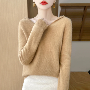 Pull en tricot à col en V, couleur unie, coupe classique, vêtement décontracté d'automne, haut rouge à manches longues pour femme - Product Image 6