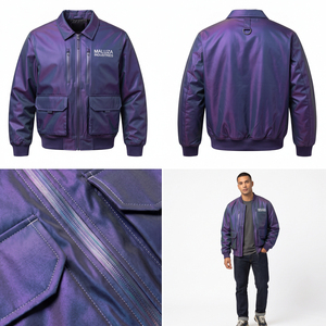 Chaqueta Bomber Reversible Personalizada de Lona Ecológica Impermeable, Estilo Retro Unisex, Corte Ajustado, Prenda Exterior de Vuelo, Tacto Suave y Acanalado - Product Image 4