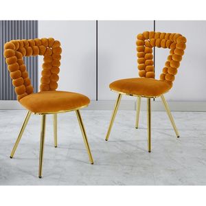 Set di 2 Sedie da Pranzo Moderne Arancione Oro con Schienale Confortevole e Cuscini Morbidi per Sala da Pranzo, con Gambe in Tubo di Ferro - Product Image 2