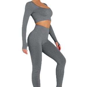 Ensemble de sport compressif pour la course en plein air, vêtements de fitness pour femmes, ensemble de yoga taille haute 2 pièces, ensemble de yoga à manches longues pour femmes - Product Image 3