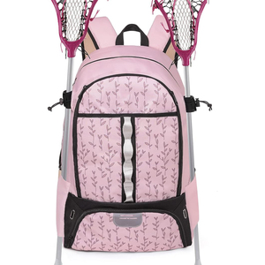 Sac à dos de lacrosse rose à motif floral avec deux porte-attaches et bordure réfléchissante pour filles et jeunes athlètes - Product Image 2