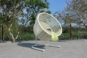ATC Modern Metal <b>Swing</b> Chair with Quick-Dry Cushion for Apartment & Courtyard Outdoor Use White - Product Image 3