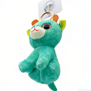 Porte-clés personnalisé en peluche mini cerf tie-dye vert sarcelle, adorable animal de la forêt assis avec de grands yeux roses pailletés, breloque de sac en peluche - Product Image 4
