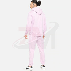 Ensemble de survêtement décontracté pour homme grande taille rose clair à capuche, manches longues, poches latérales, 100 % coton, logo de marque personnalisé - Product Image 4