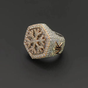 Bague de fiançailles personnalisée en forme de flocon de neige, sertie de diamants Moissanite, style Hip Hop, en argent 925 plaqué or rose et rhodium, pour homme - Product Image 1