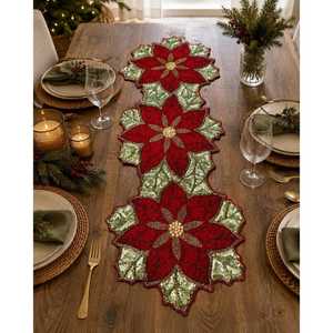 R.L.K Leila's Linens Camino de Mesa con Cuentas, Poliéster/Algodón, Ecológico, Lavable a Mano, Rojo, Verde, Flor de Pascua, Navidad, 36x15 - Product Image 3
