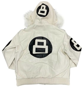 Men White 8 Ball Genuine Leather <b>Jacket</b> Retro Bomber <b>Biker</b> <b>Jacket</b> - Product Image 2