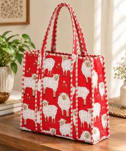 Sac fourre-tout bohème matelassé rouge avec broderie, fermeture éclair, grande capacité, en coton, utilisable toute l'année - Product Image 1