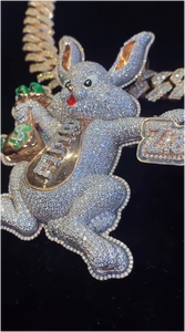 Colgante de conejo con incrustaciones de moissanita VVS, plata S925, estilo hip hop, personalizado, brillante, para hombre y mujer - Product Image 3