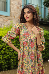 Elegant Hand Block Print Cotton Women Dress With Sewing Pattern Maxi Standard <b>Plus</b> <b>Size</b> New Arrival Women Clothing Custom Dress - Product Image 3