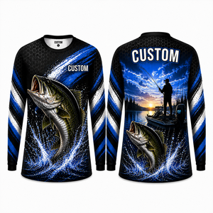 เสื้อตกปลาแบบซับลิเมชั่นสำหรับผู้ชาย UPF 50 แขนยาว โพลีเอสเตอร์ แห้งเร็ว ป้องกันแสงแดด เสื้อคลุมสำหรับตกปลา สีดำเหลือง - Product Image 1