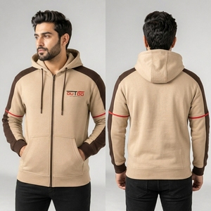 Sweat-shirt à capuche zippé pour homme, tissu en mélange de coton et de polyester, fermeture éclair intégrale, texture douce, coupe confortable, léger, décontracté - Product Image 6