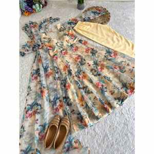 VESTIDO DE TRABAJO DE DISEÑADOR ORGANZA SILK DIGITAL PRINT BOTTOM CON DUPATTA CHIKU - Product Image 1