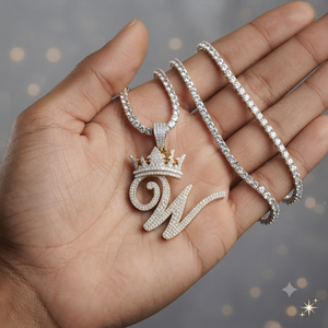 Pendentifs personnalisés tendance Hip Hop avec initiale en lettres glacées et fermoir couronne, en or massif 10K et diamants Moissanite, idée cadeau pour petite amie - Product Image 4