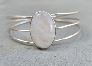 Natural Rainbow Moonstone <b>Bangle</b> 925 <b>Solid</b> Sterling Silver Adjustable Cuff Bracelet Elegant Jewelry For Women - Product Image 4