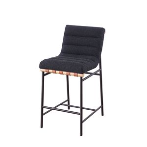 Sedia da bar Lahni in tessuto bouclé nero da 17,75 pollici, altezza bancone - Product Image 2