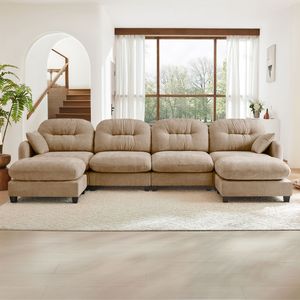 Divano Componibile a U Ergonomico in Morbido Tessuto Chenille con Design Plissettato e Schiuma ad Alta Densità per Soggiorno - Product Image 3