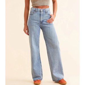 Pantalones Vaqueros de Hombre de Talla Grande, Lavado Claro, Pierna Ancha, Cintura Alta, Ajuste Holgado Casual, 100% Algodón Tejido, Cierre de Botones - Product Image 3