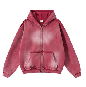 Sweat à capuche pour homme 100% coton, coupe courte, épaules tombantes, uni, de luxe, effet délavé soleil, délavé à l'acide, personnalisé, tendance et vieilli - Product Image 1