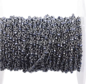Black Spinel Rondelle Shape 925 Sterling <b>Silver</b> Black Oxidized Plated Rosary <b>Wire</b> Wrap Chain for Jewelry Making - Product Image 3