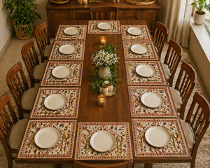 Beige Floral Hand Block Print Table Mat Set Pure Cotton Placemats Export Quality Washable Dining Decor Handmade Masterpiece Set - Product Image 6