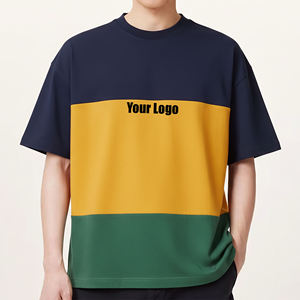 Wholesale High Quality 100% Cotton Eco-Friendly Custom Digital Printed Logo Color Block Loose Fit Breathable Drop Shoulder <b>Shirt</b> - Product Image 1