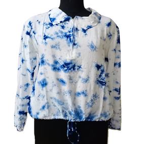 Tie dye chemise décontractée pour dames élégant col fermeture éclair ouverture tie dye coton filles chemise décontractée - Product Image 1