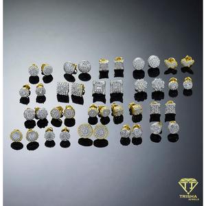 Boucles d'oreilles clous de luxe rondes en diamant de laboratoire composite, en argent sterling 925, serties de pierres, bijoux haut de gamme - Product Image 3