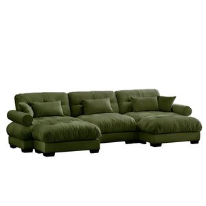 Divano Modulare a U Moderno a 3 Posti con Due Pouf Mobili, Cuscini Lombari e Cuscini Decorativi per Soggiorno - Product Image 5